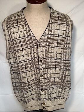 Vintage Fairway Knit Button-Up Sweater Vest  Plaid Men’s Size Large